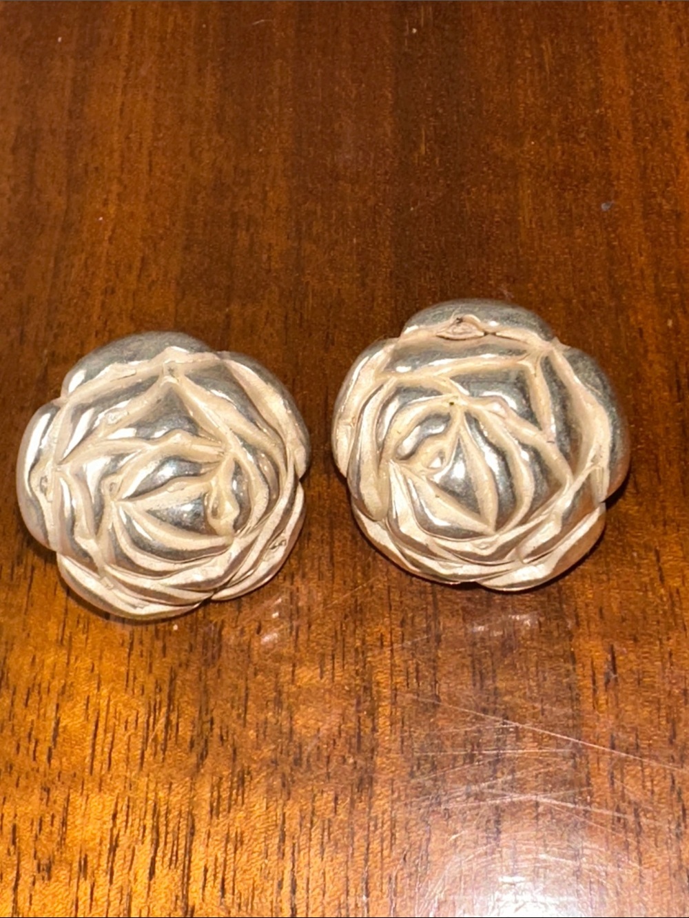 Vintage Sterling Silver Repousse Rosebud Dome Post Earrings
